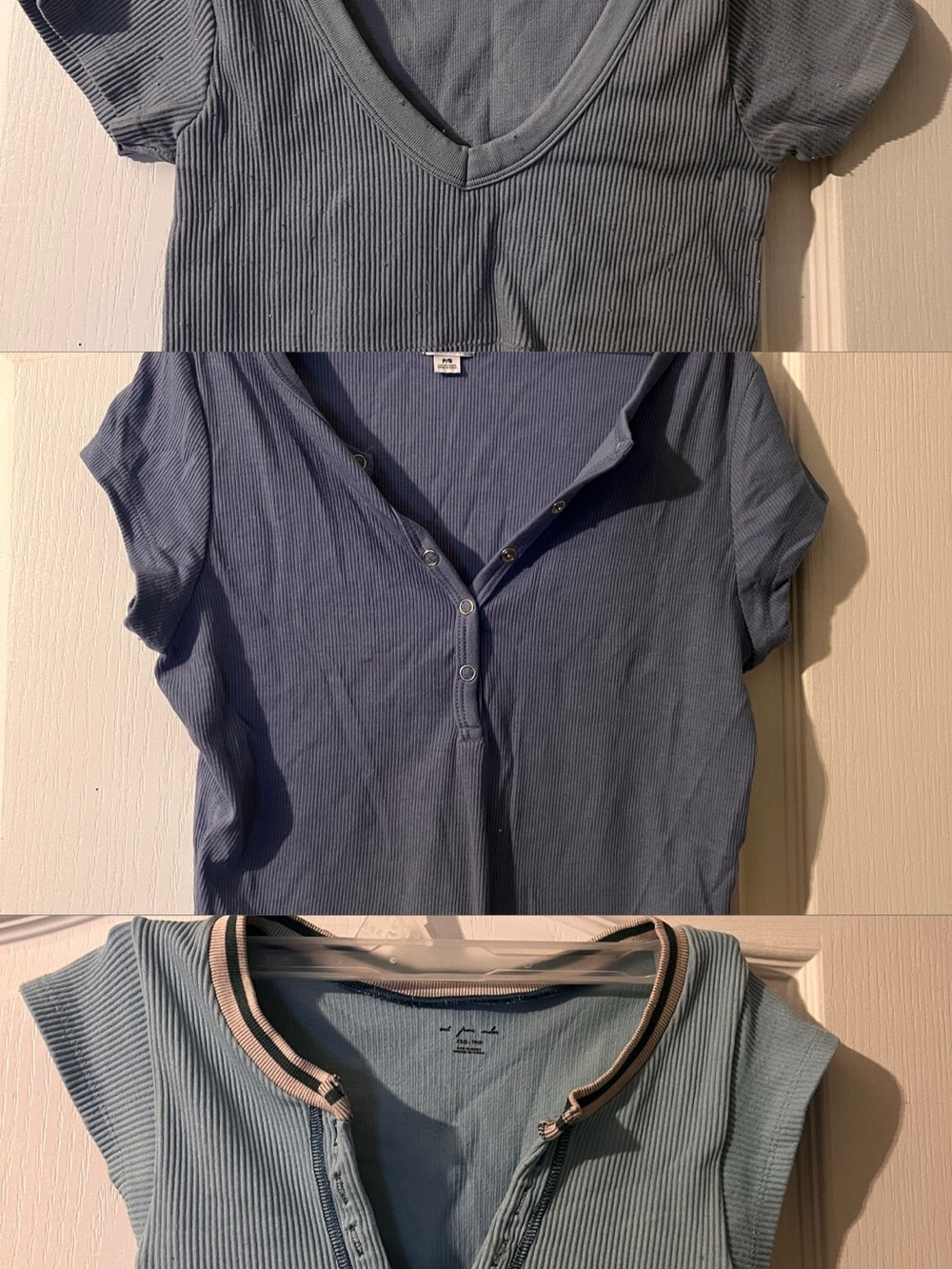 Bundle of 3 Garage Blue Ribbed Cropped Tees & Henley Tops